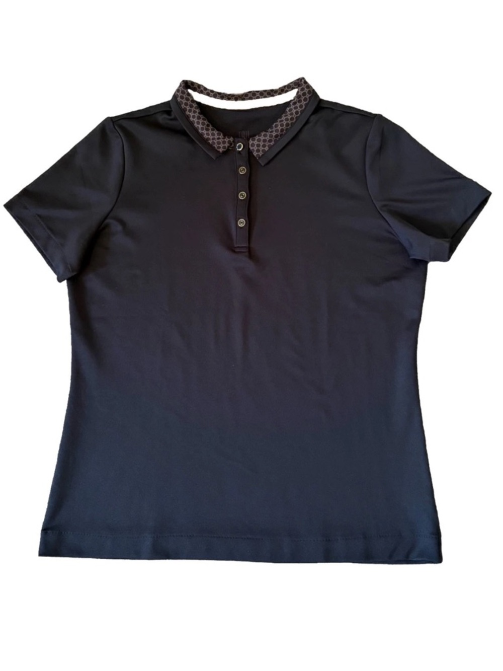 Tail Golf Polo Shirt Women's M Short Sleeve Black Patterned Collar Gold Buttons